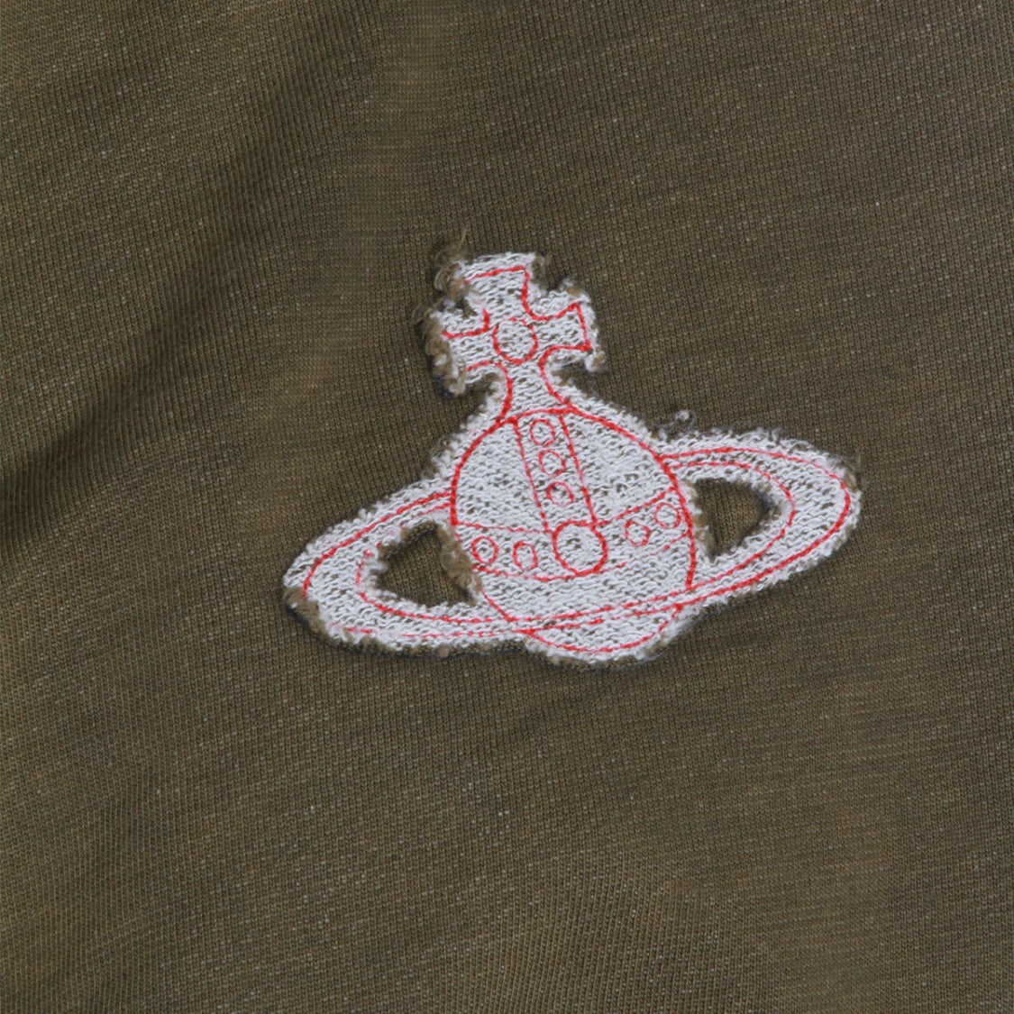 Vivienne Westwood Asymmetrical Olive Green Sweater With Distressed Embroidery