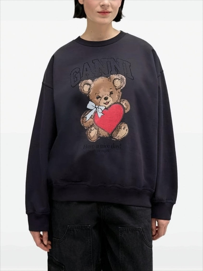 Ganni Long-Sleeve Sweatshirt With Playful Teddy Bear Graphic