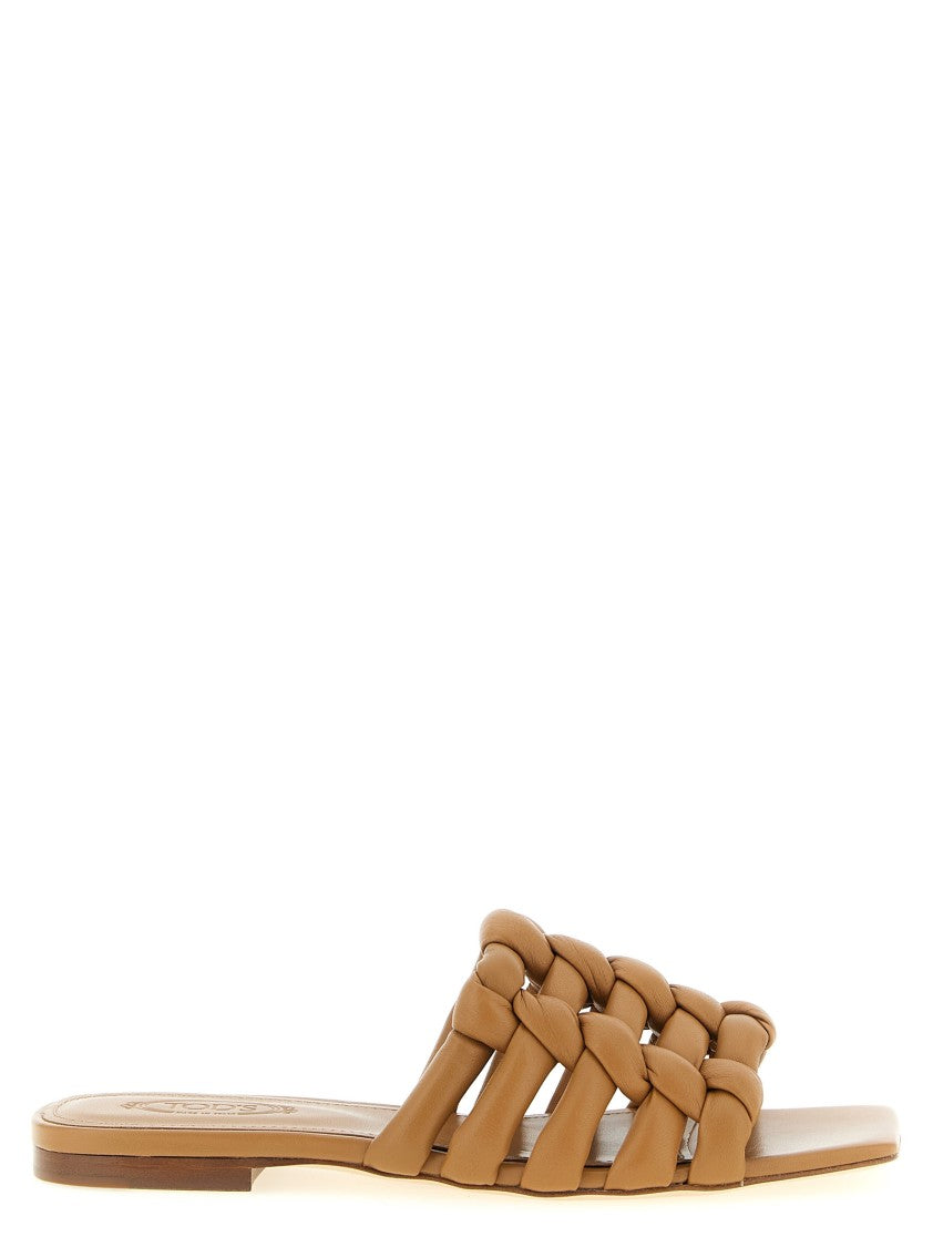 Tod's Woven Sheep Nappa Sandals With Smooth Leather Sole