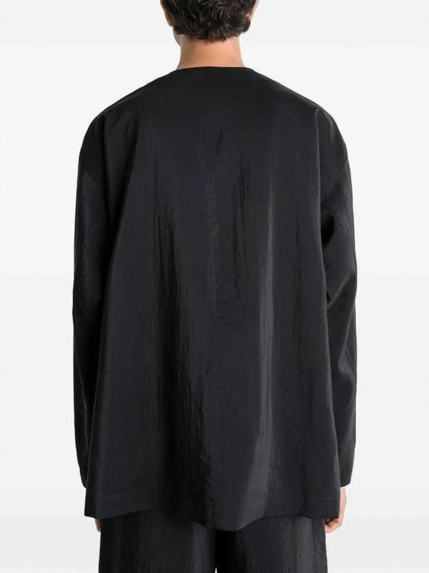 Lemaire Minimalist Black Silk Long-Sleeve Shirt With Refined Texture