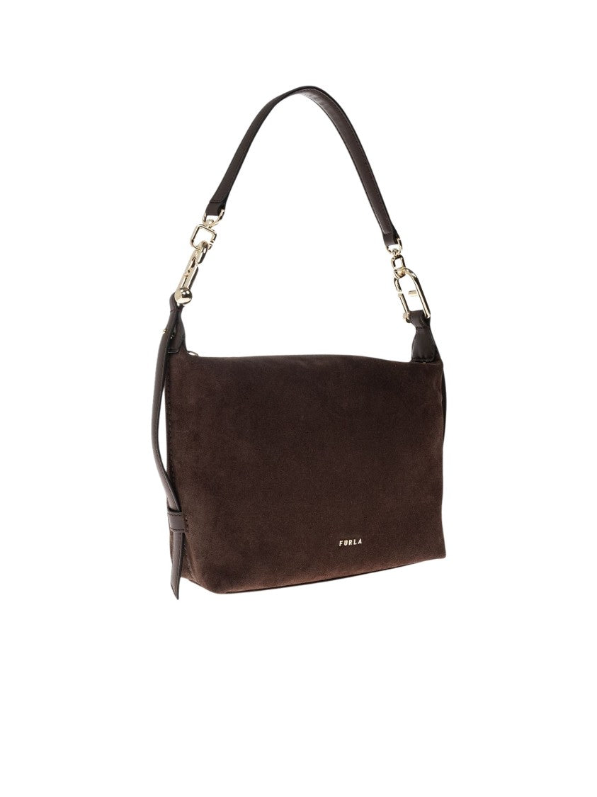 Furla Compact Brushed Leather Hobo Bag With Gold Accents
