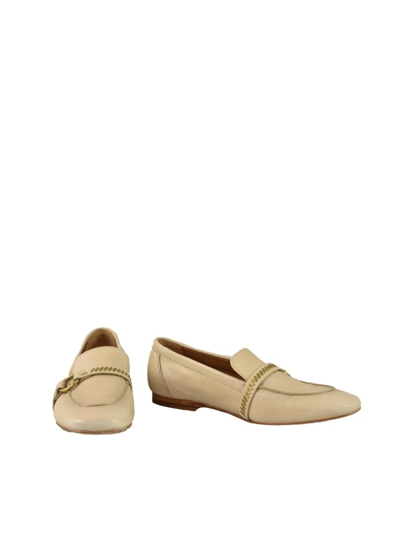 Calleen Cordero Beige Pointed-Toe Leather Loafers