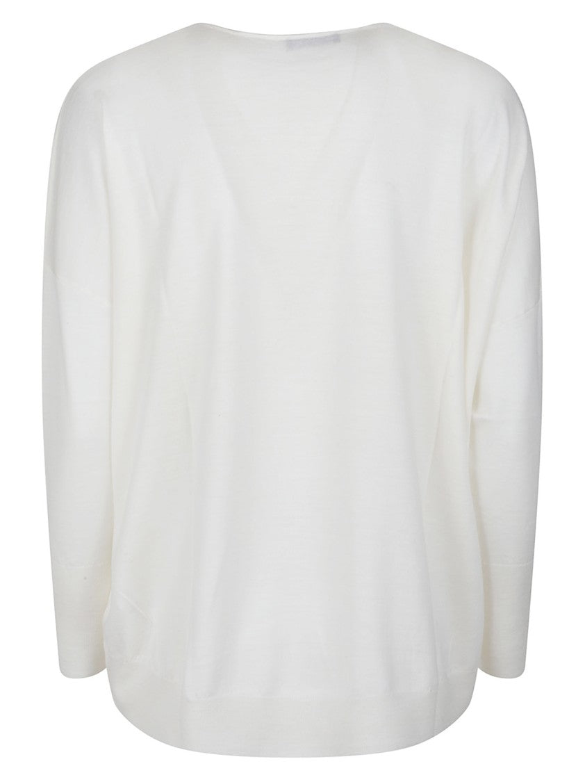 Aragona White Round Neck Virgin Wool Sweater