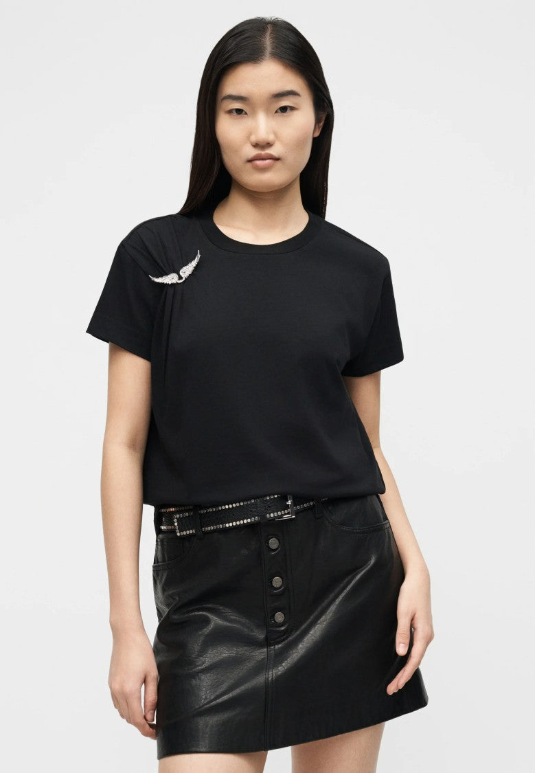 Zadig & Voltaire Short-Sleeved T-Shirt With Silver Wing Brooch Detail