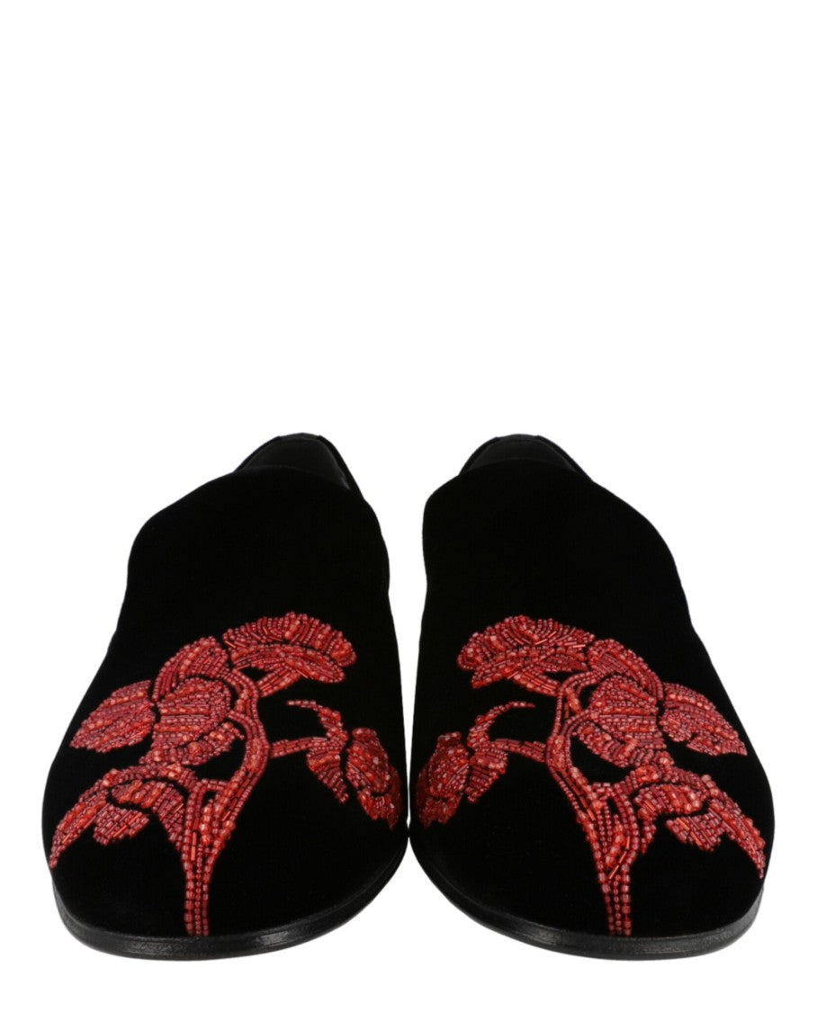 Alexander Mcqueen Beaded Orchid Velvet Loafers