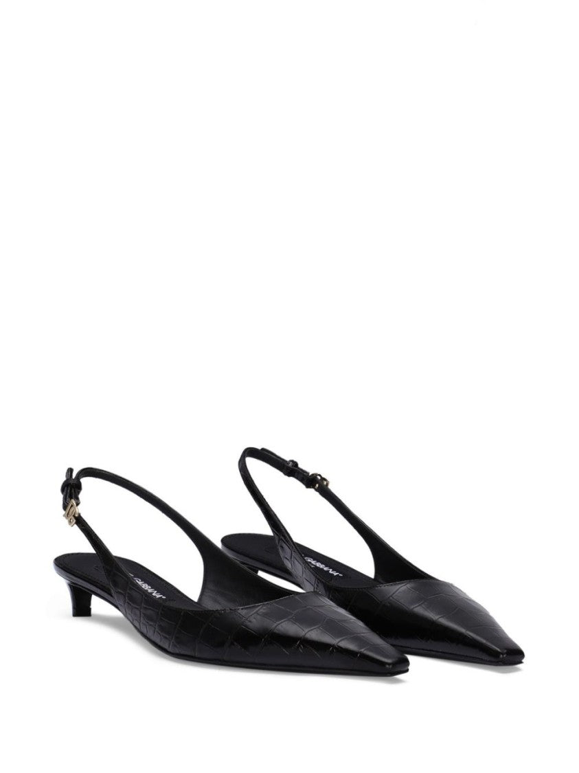 Dolce & Gabbana Pointed Toe Slingback Heels With Crocodile Texture