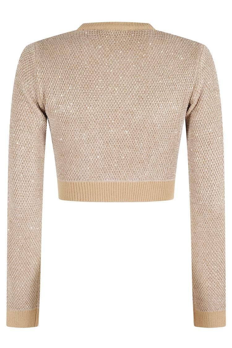 Elisabetta Franchi Cropped Honey Knit Sweater With All-Over Sequins