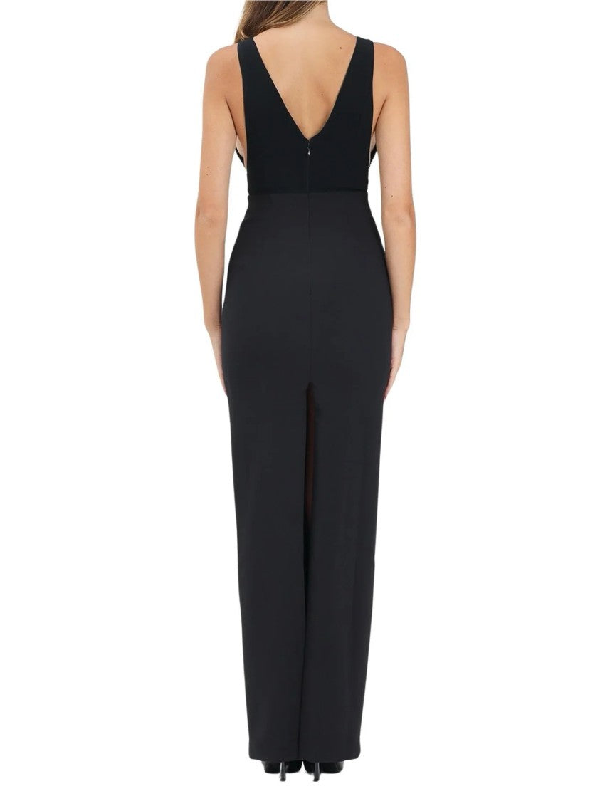 Red Carpet E. Franchi Long Straight Dress With V-Neckline And Appliqué Details