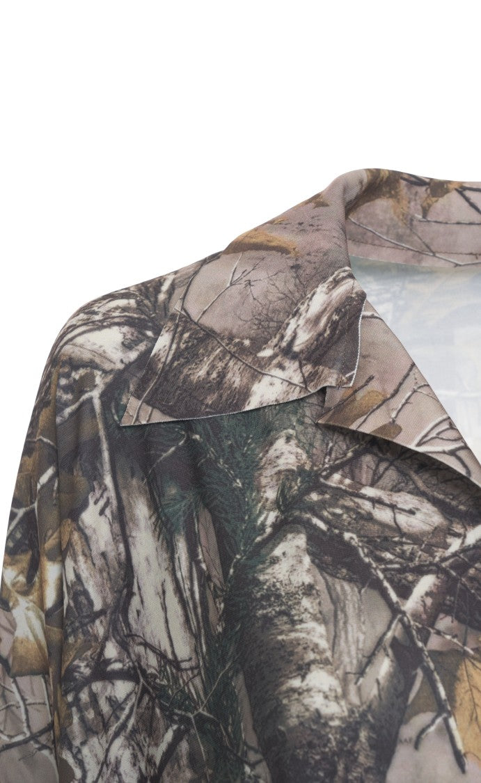 Norma Kamali Camouflage-Inspired Long-Sleeved Top With Deep V-Neckline