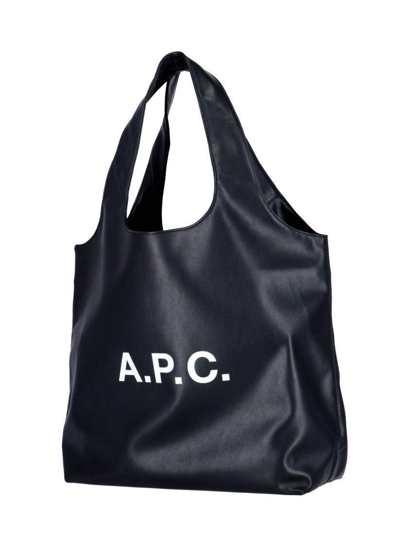 A.P.C. Black White Logo Fabric Tote Bag