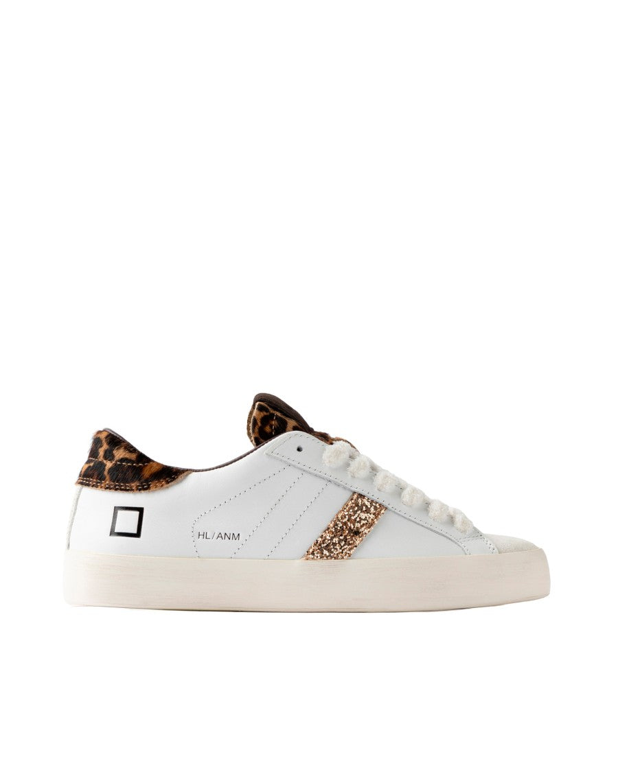 D.A.T.E Leopard-Effect Calf Hair White Low-Top Sneakers With Textured Laces