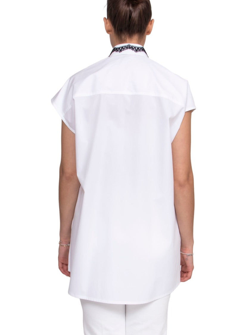 Dolce & Gabbana White Floral Embroidered High-Collar Shirt