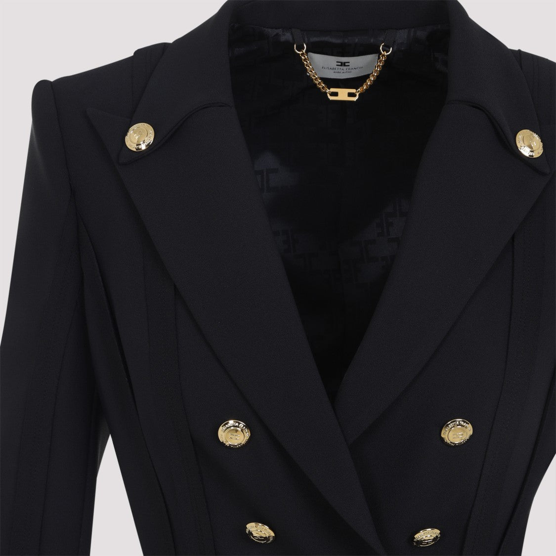 Elisabetta Franchi Tailored Black Double-Breasted Jacket With Gold-Tone Buttons