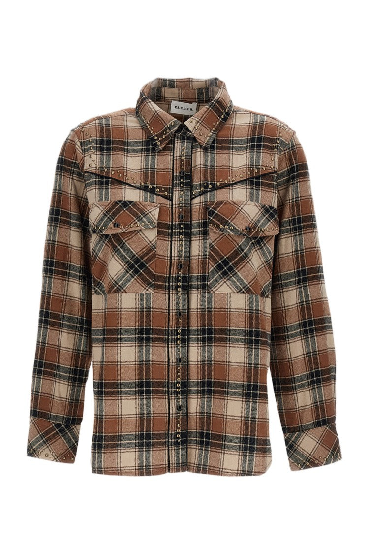 Parosh Multicolor Plaid Studded Cotton Western Shirt