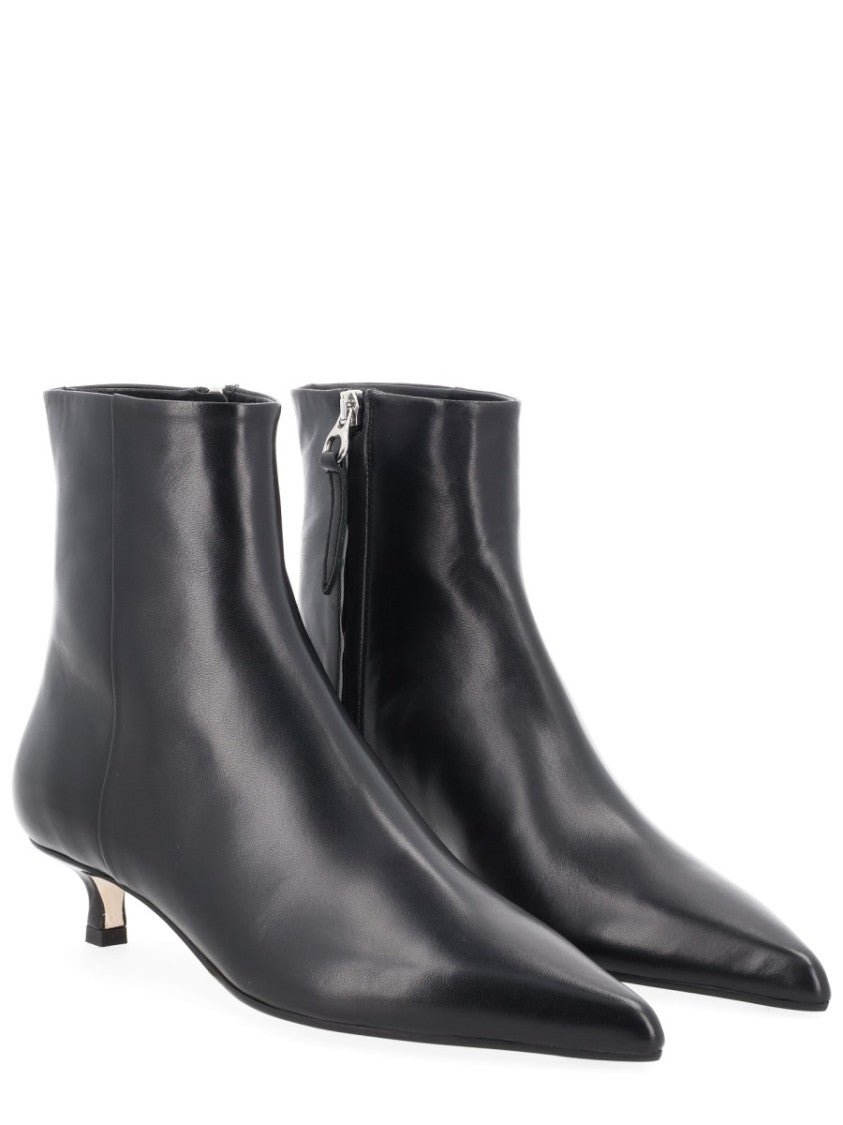 Aeydē Black Nappa Leather Kitten Heel Ankle Boots