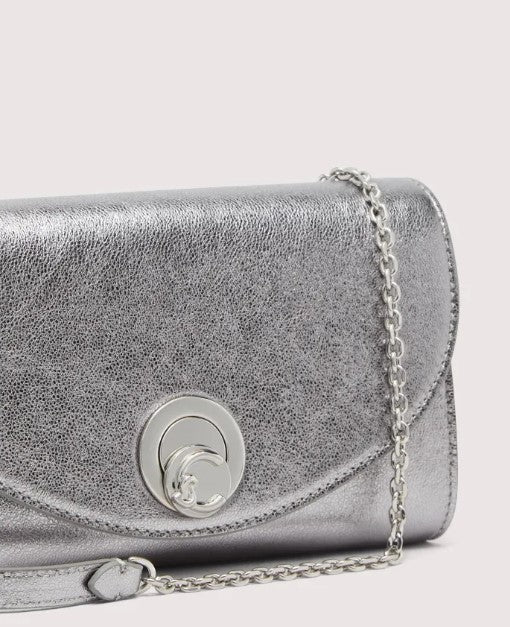 Coccinelle Smooth Leather Silver Clutch With Chain Strap