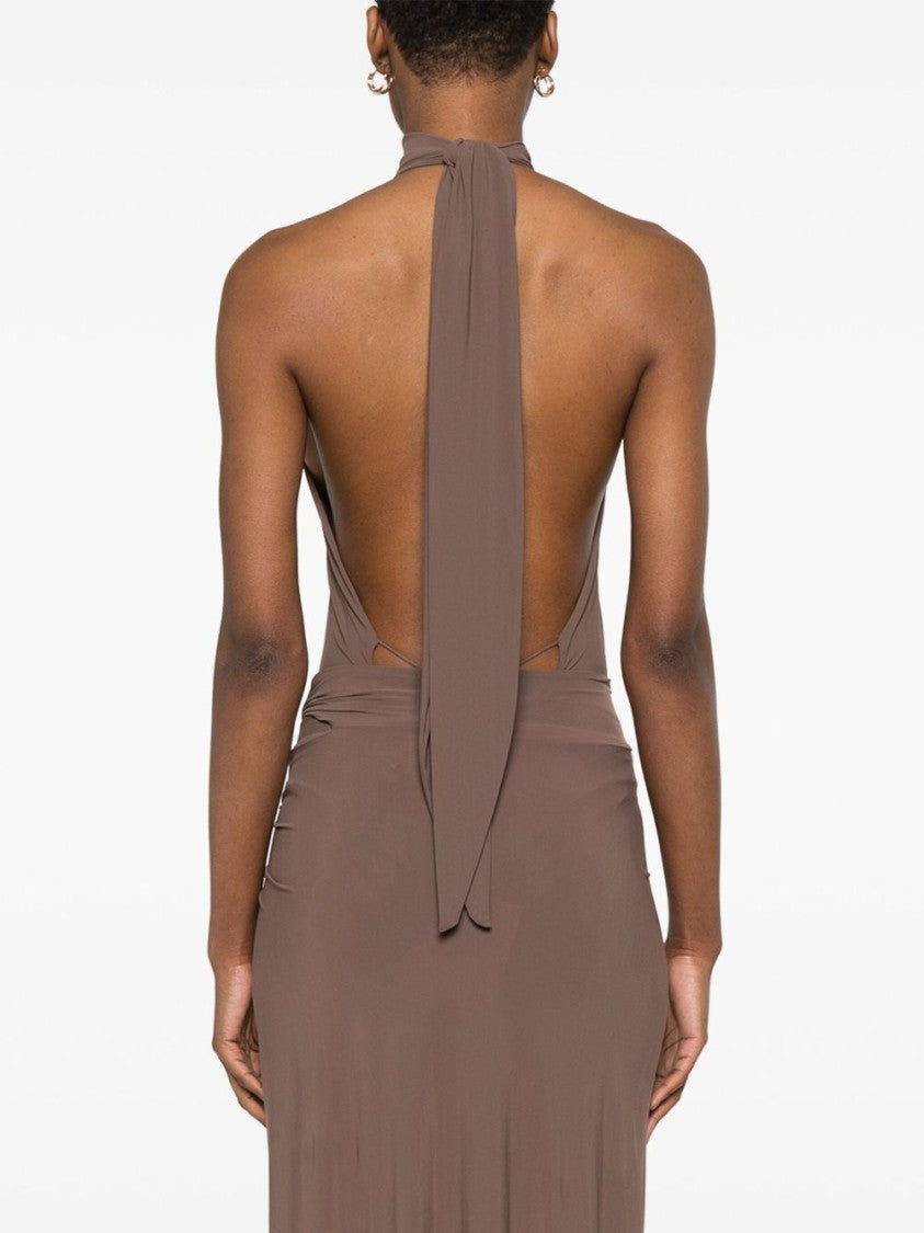 Amazuin High Neck Sleeveless Top With Draped Lower Section