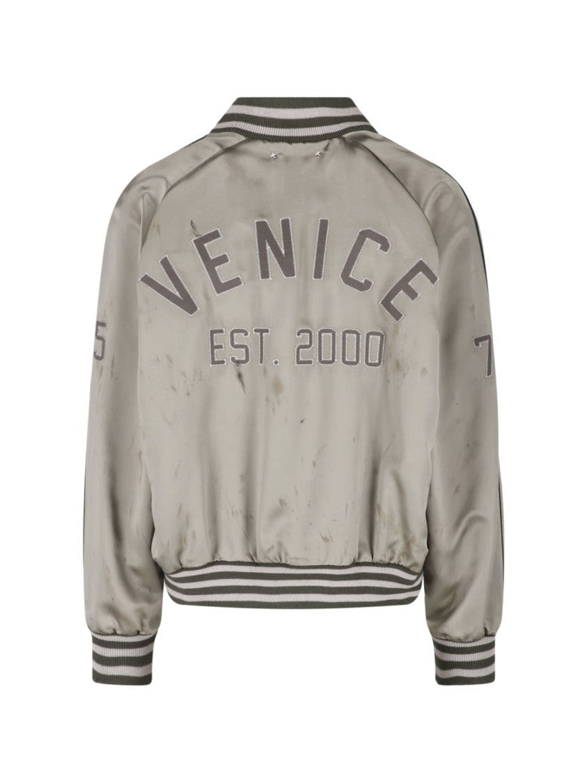 Golden Goose Green Button Closure Acetate Bomber Jacket