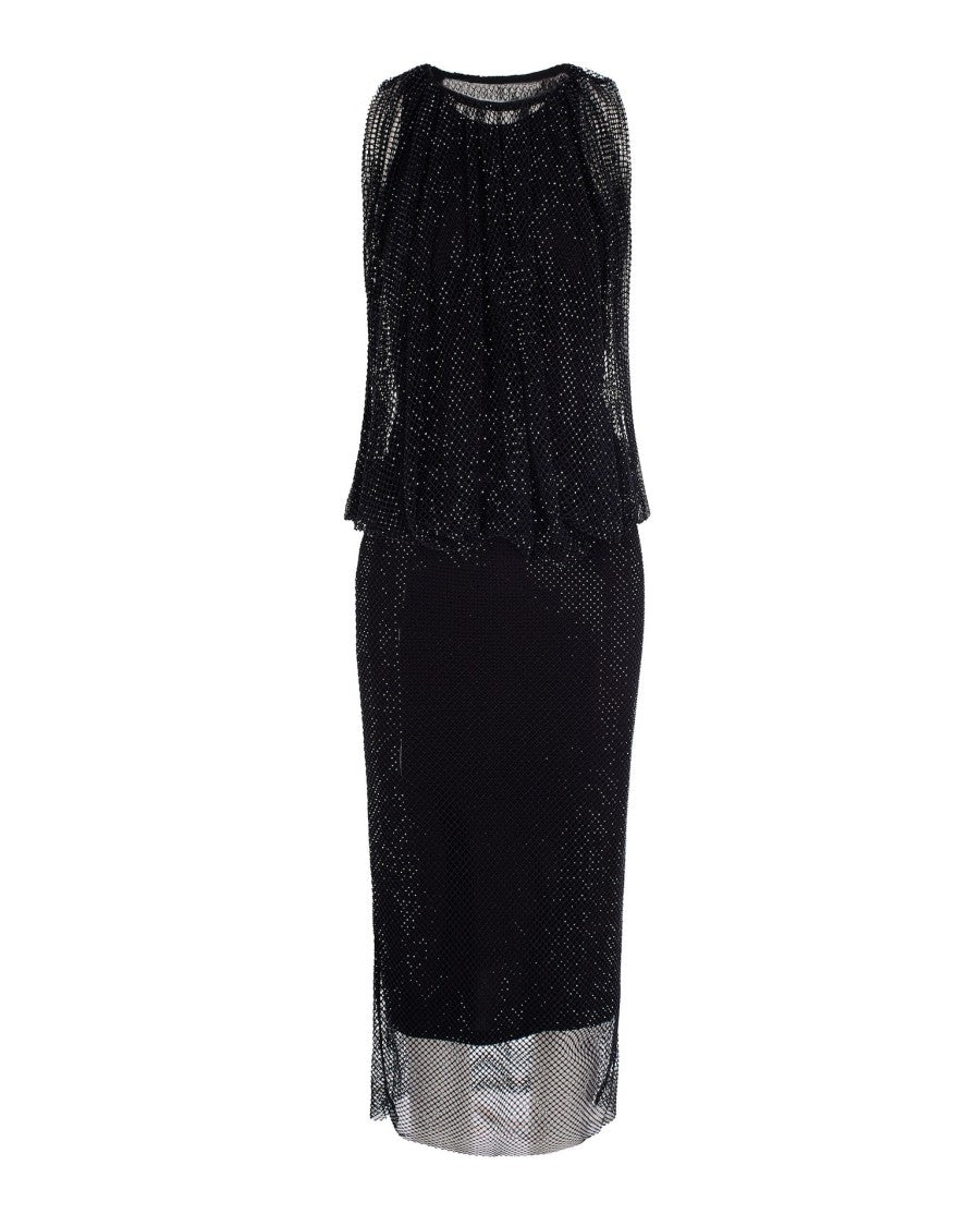 Sportmax Black Mesh Dress With Crystals