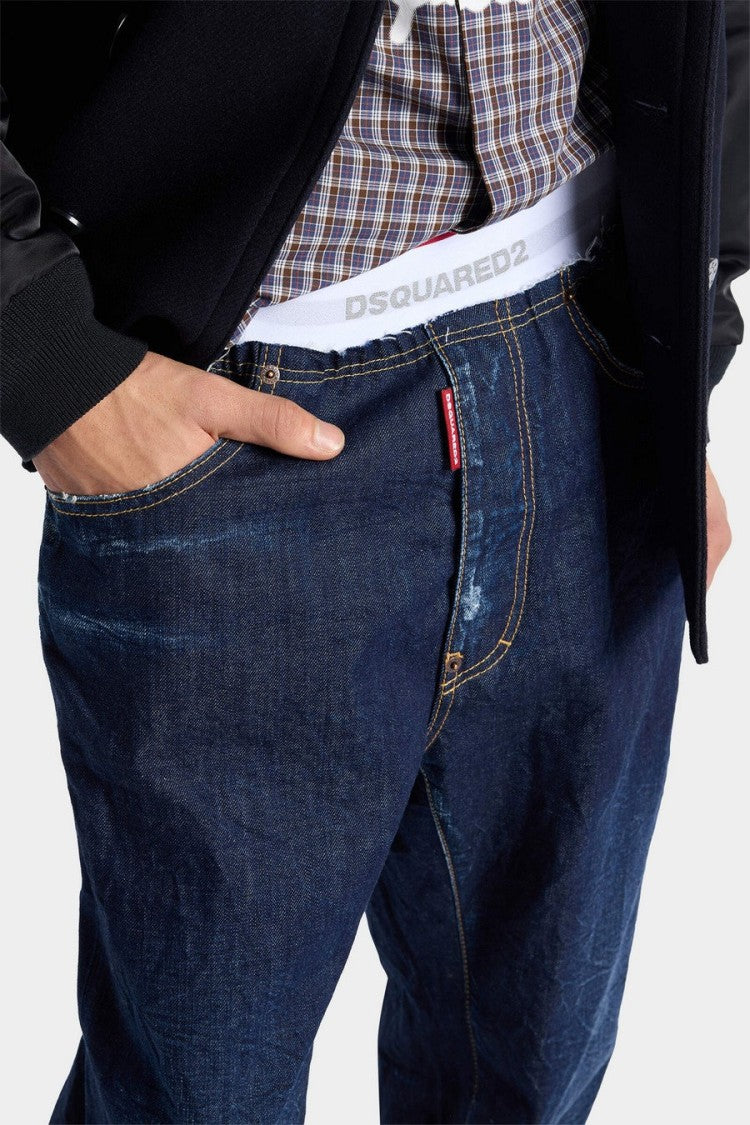 Dsquared2 Dark Blue Elastic Waistband Straight-Leg Jeans