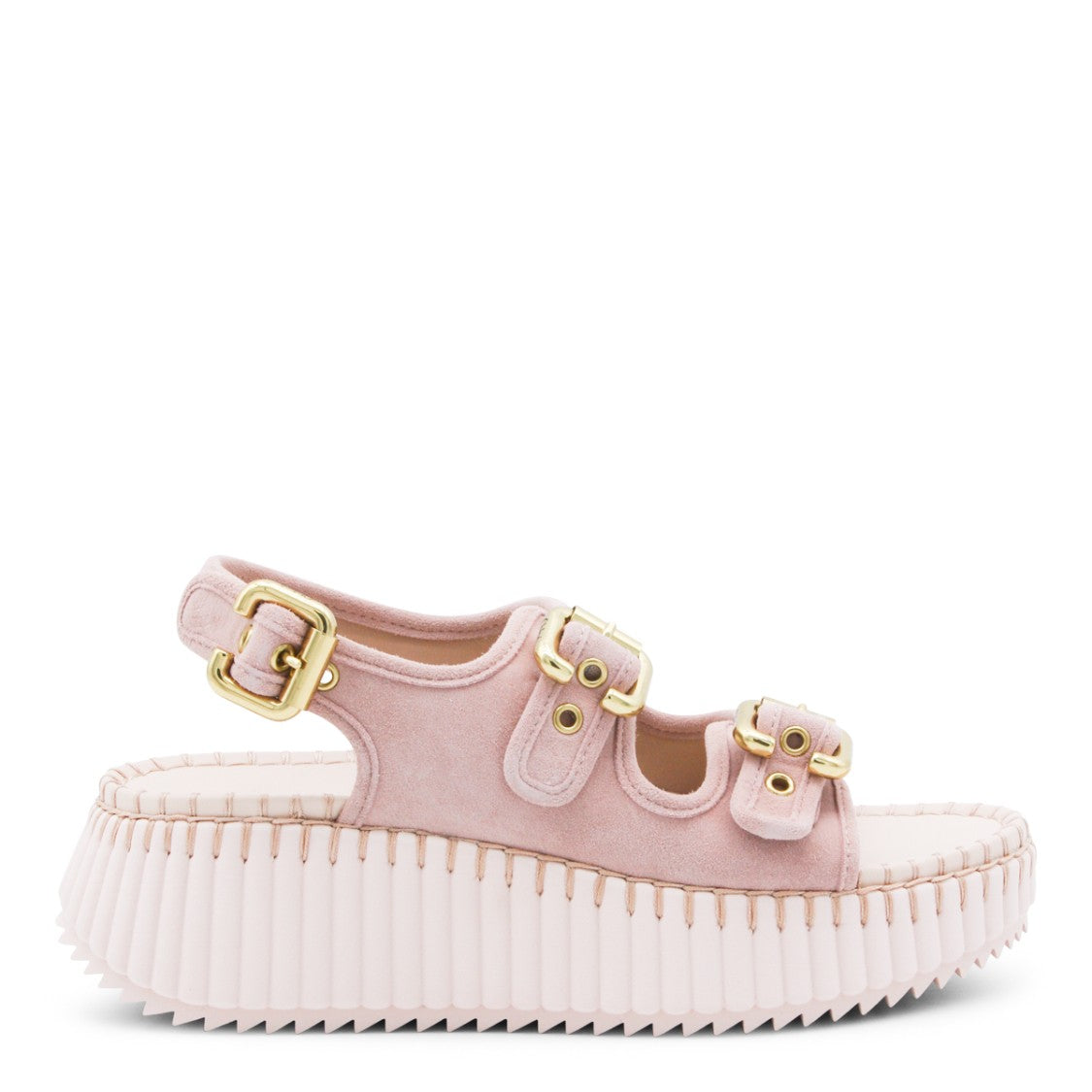 Chloé Textured Pink Suede Platform Sandals
