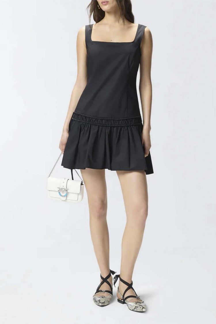 Pinko Black Square-Neck Drop-Waist Cotton Mini Dress