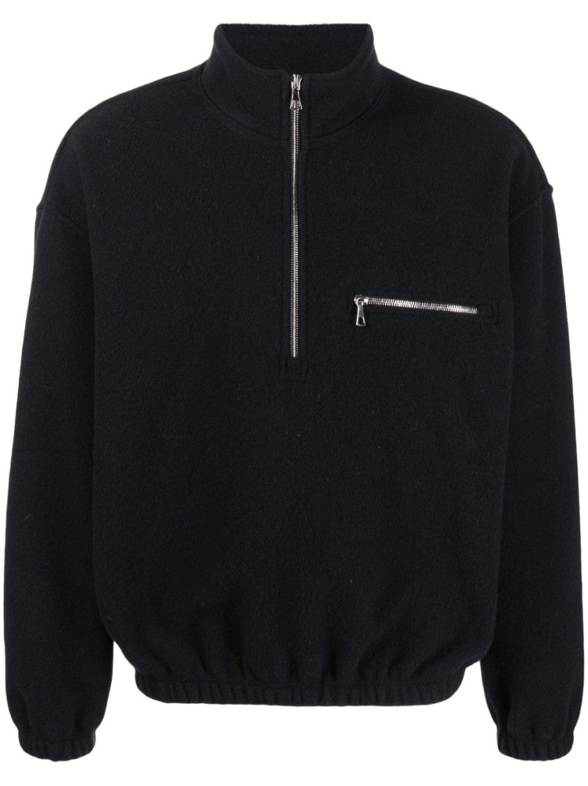 Rier Black Relaxed-Fit Half-Zip High Collar Sweater