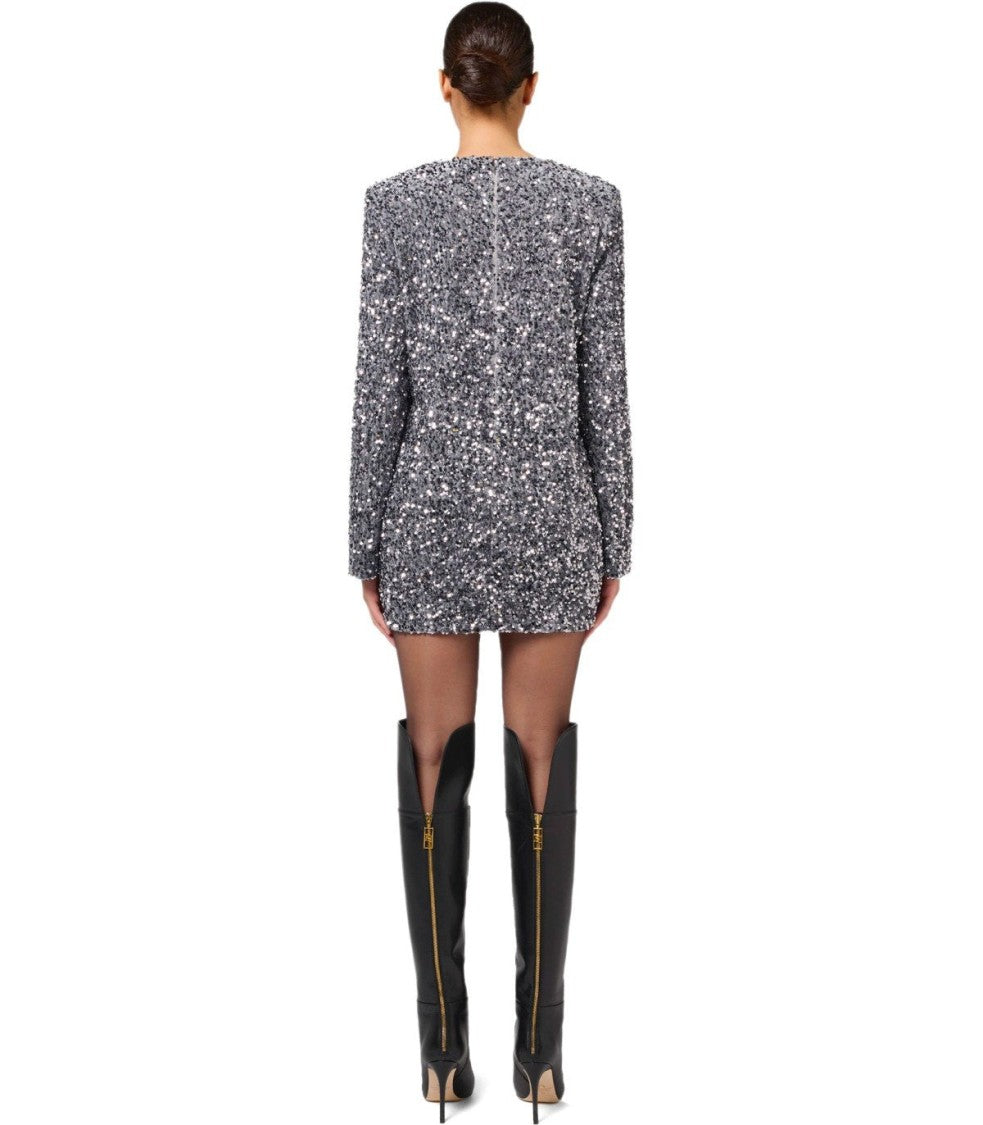 Elisabetta Franchi Steel Mini Dress With Sequins