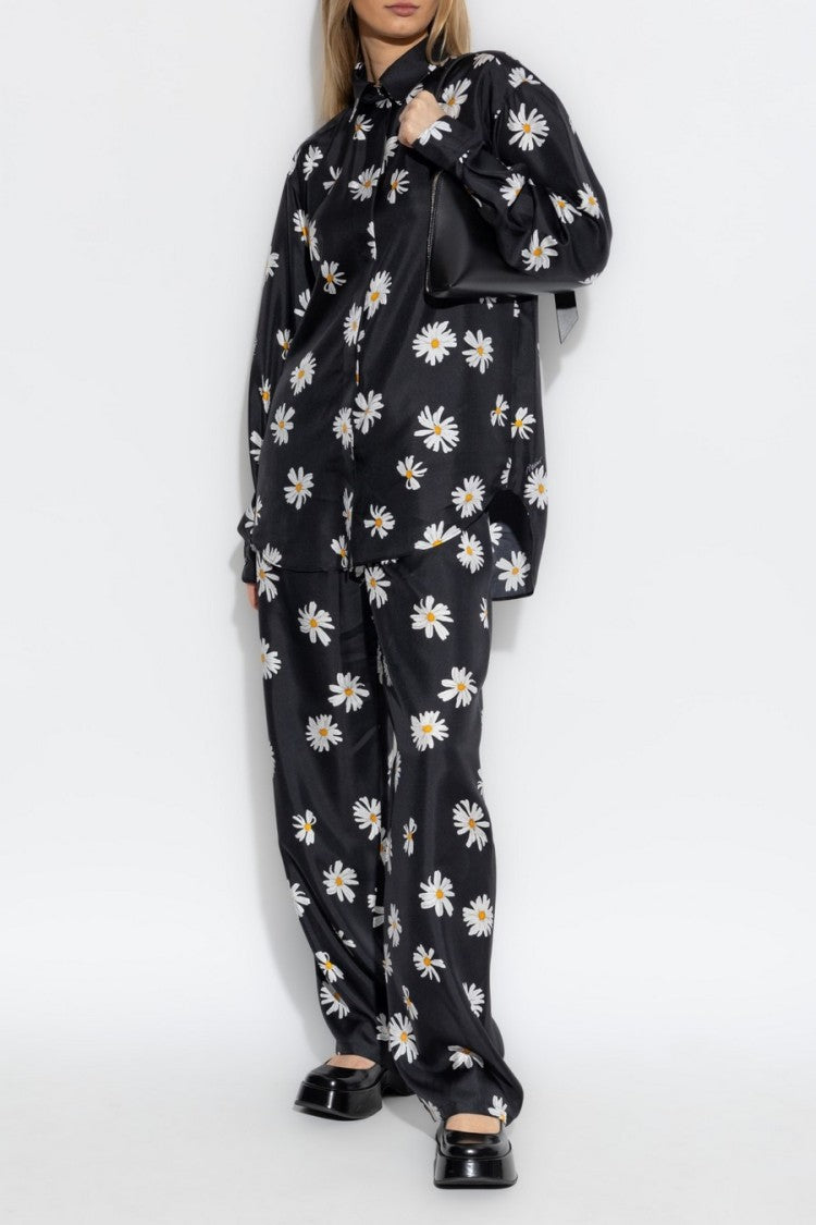Moschino Black Silk Daisy-Print Shirt