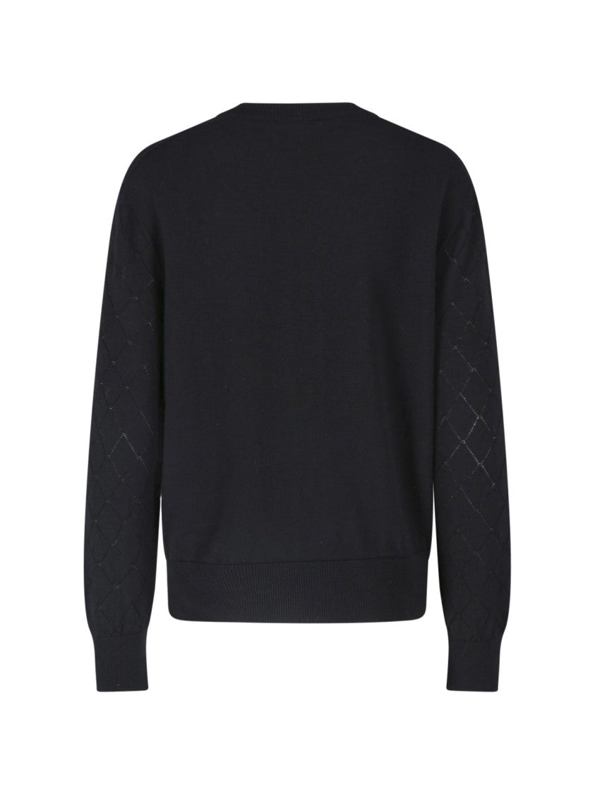 Balmain Black Crewneck Gold Button Virgin Wool Cardigan