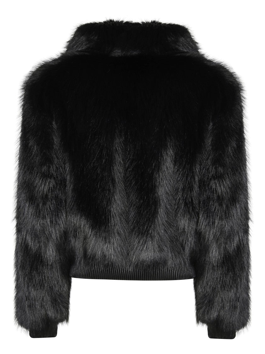 Liu Jo Plush Eco Fur Bomber Jacket With Ribbed Details