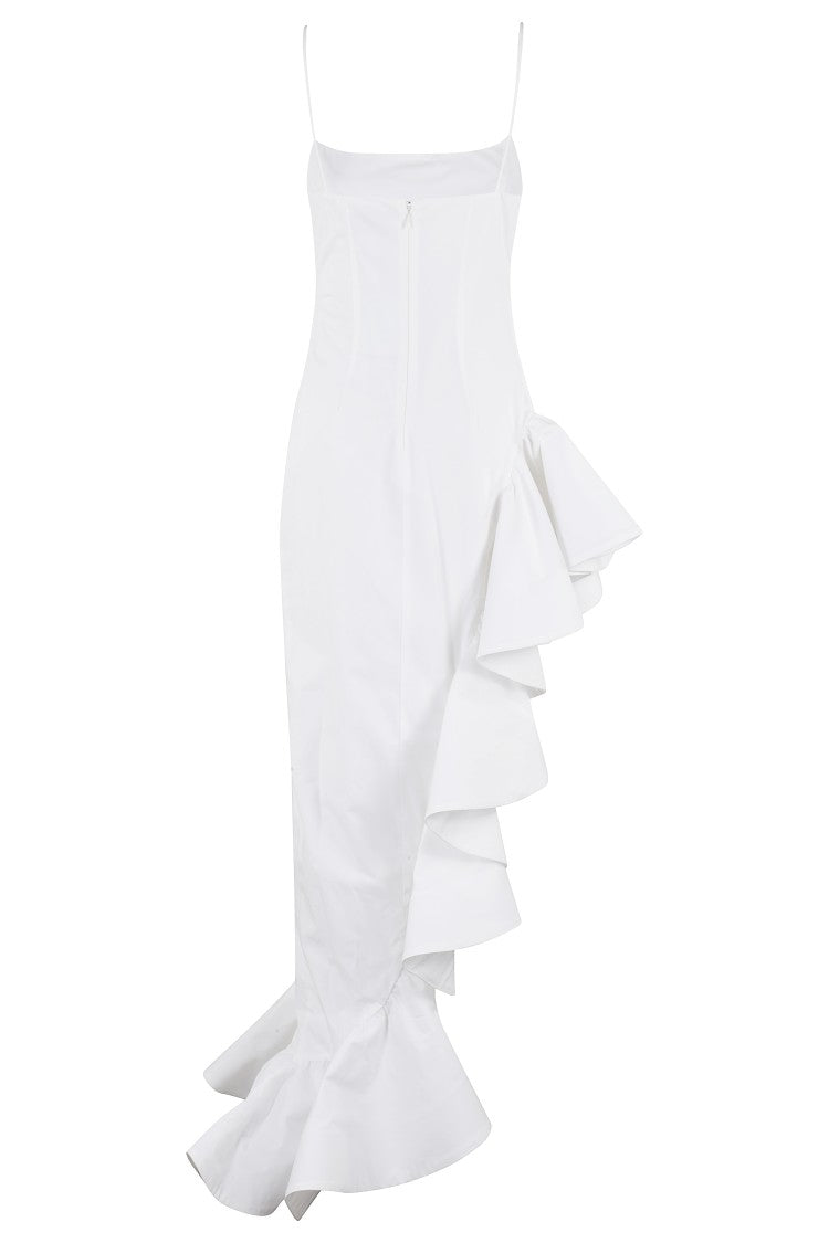 Giuseppe Di Morabito White Cotton Dress With Asymmetrical Ruffle Detail