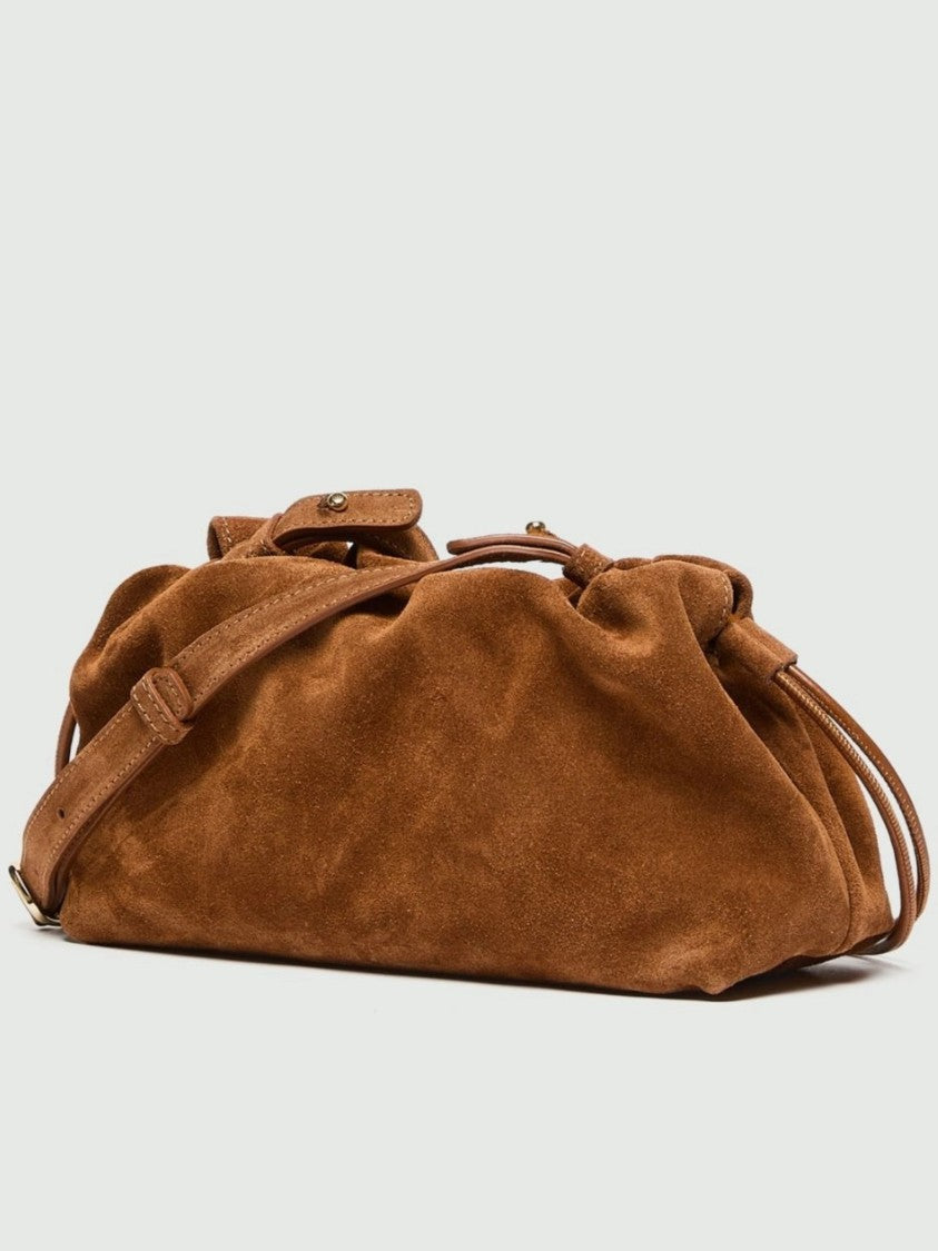 Marella Ruched Design Suede Shoulder Bag With Adjustable Strap