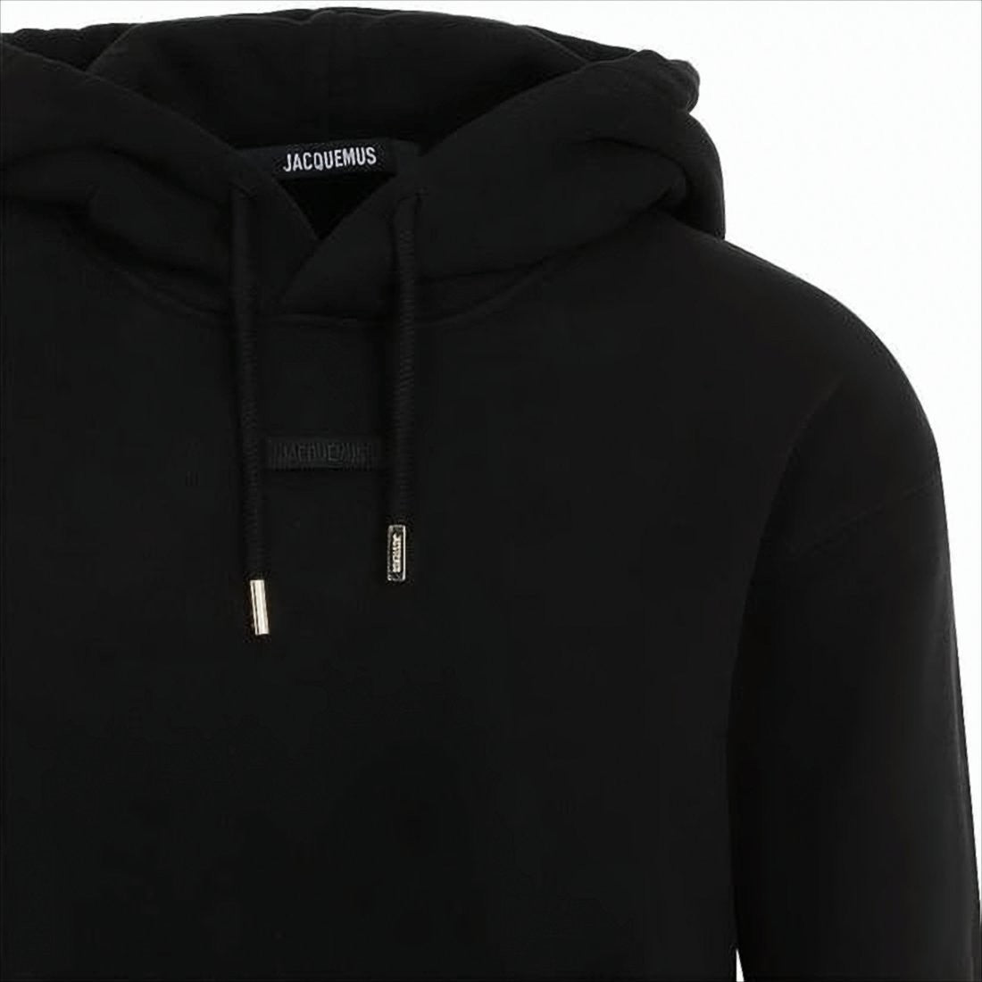 Jacquemus Minimalist Black Hoodie With Metallic Drawstring Tips