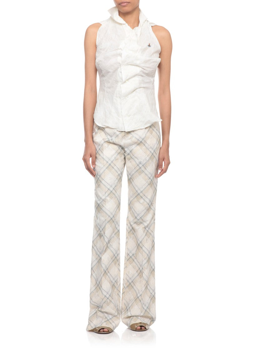 Vivienne Westwood Ivory Ray Palazzo Checked Flared Pants