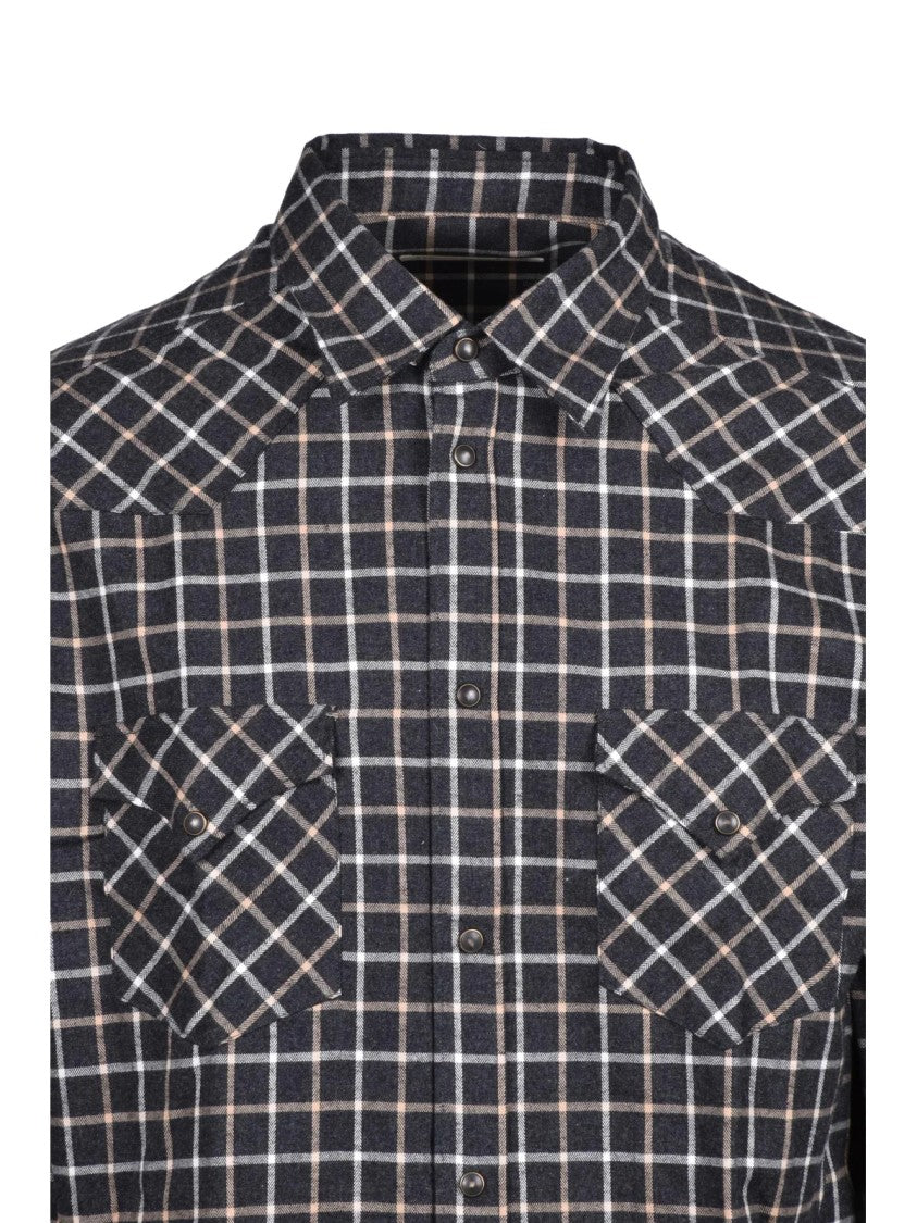 Deuxieme Grey/Beige Checkered Cotton Flannel Shirt