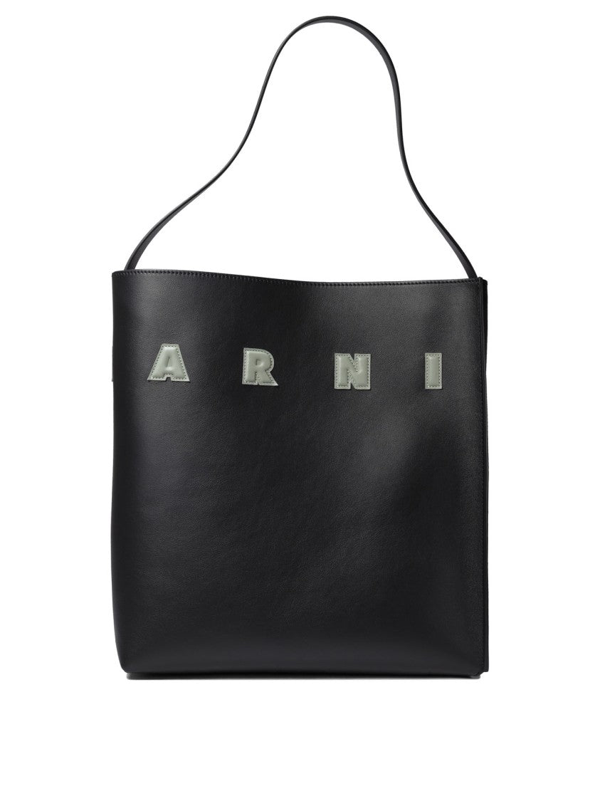 Marni Rectangular Black Vitello Leather Shoulder Bag