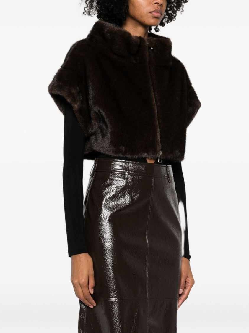 Betta Corradi Cropped Dark Brown Faux Fur Jacket
