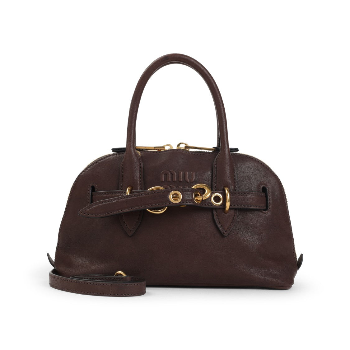 Miu Miu Root Brown Lamb Leather Handbag With Gold-Tone Accents