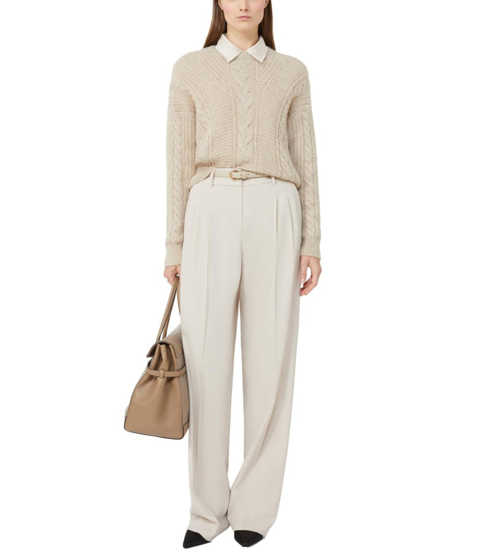 Max Mara Refined Beige Sweater With Cable Knit Design