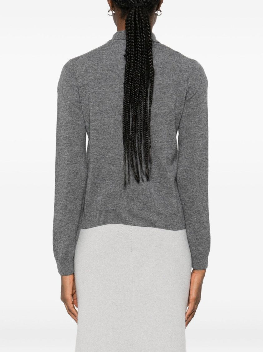 Alpha Studio Grey Knit Sweater With Classic Polo Collar And Tailored Fit