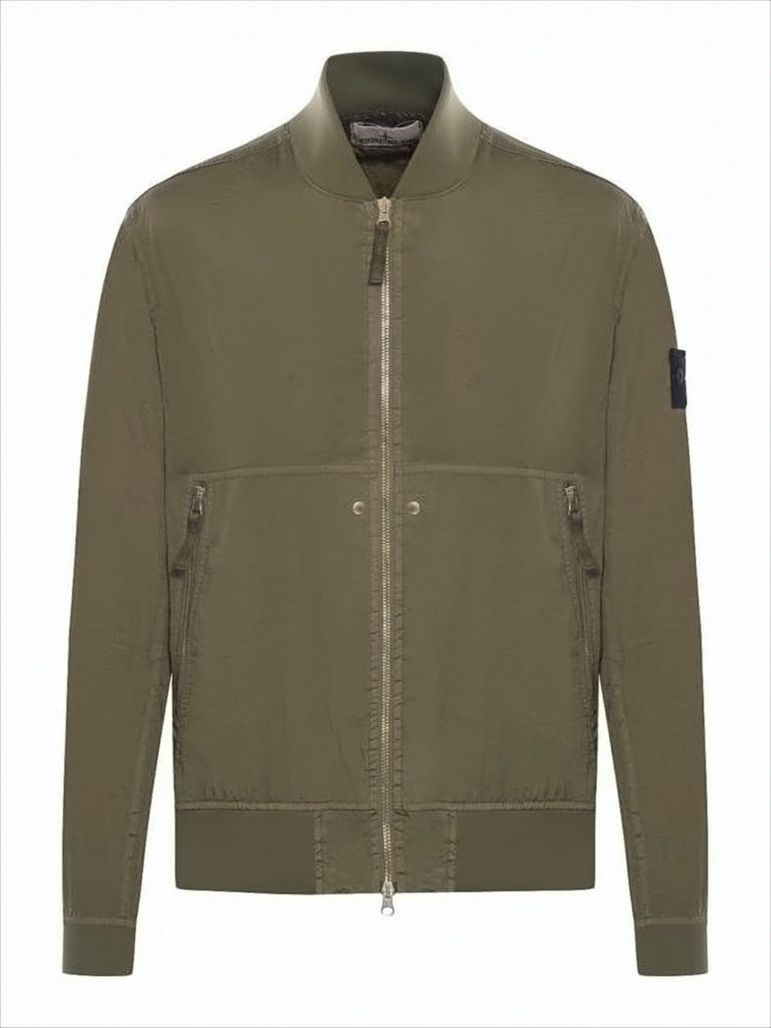 Stone Island Minimalist Brown Bomber Jacket With Ribbed Cuffs