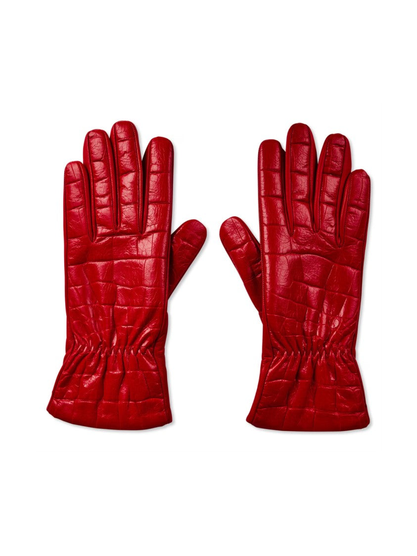 Bottega Veneta Croc Embossed Logo Leather Gloves