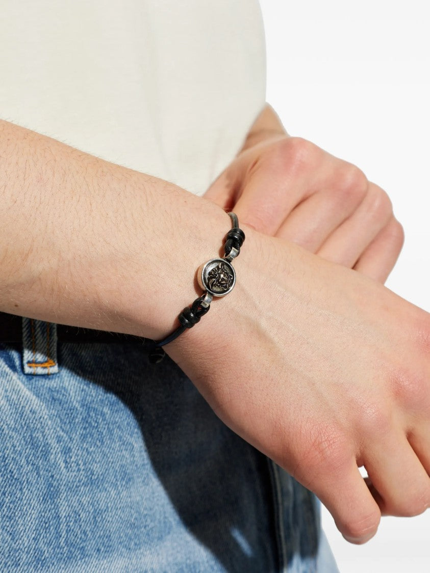 Versace Black Lambskin Leather Bracelet With Medusa Medallion
