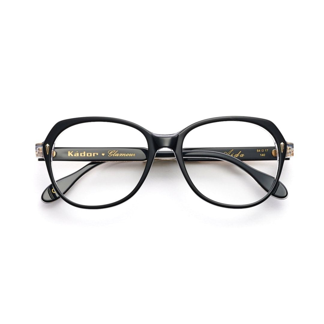 Kador Aida Glamour Glossy Black Rounded Square Frame Eyeglasses