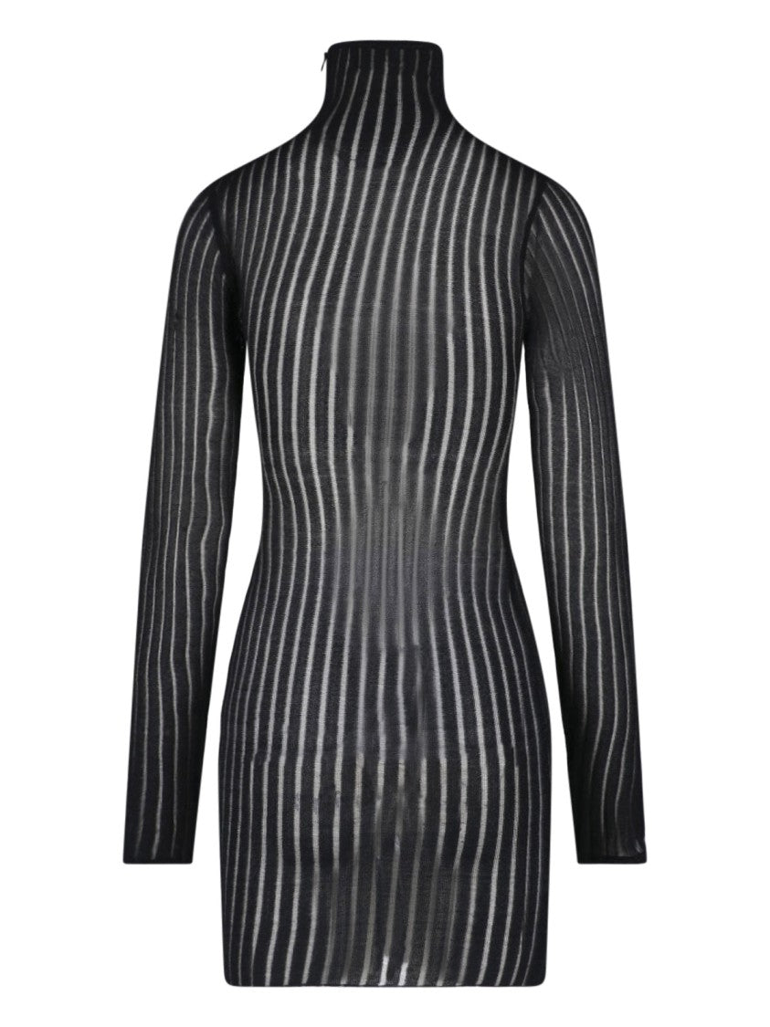 Dondup Black Lurex Knit Turtleneck Mini Dress