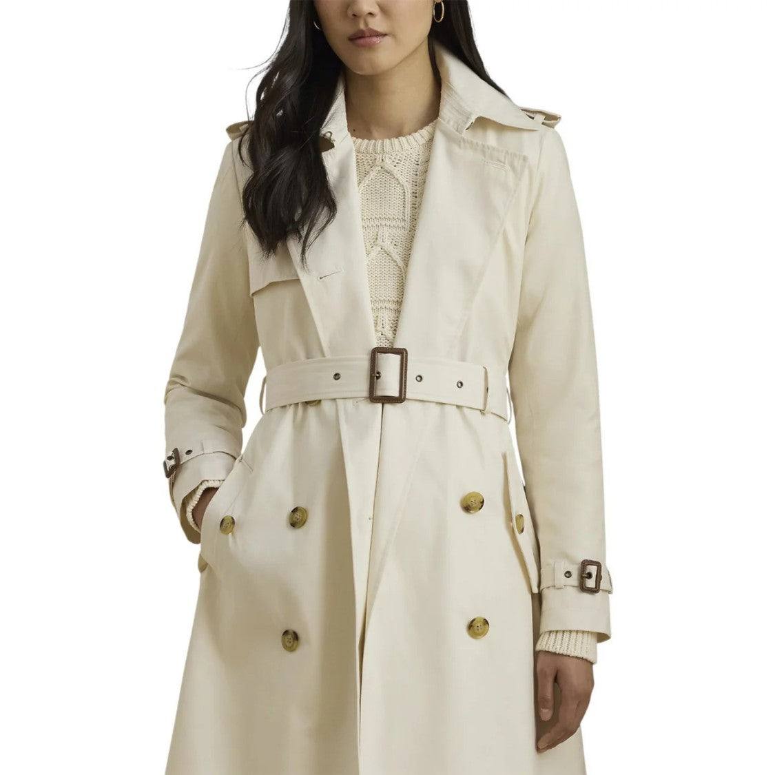 Lauren Ralph Lauren Natural Lined Cotton Blend Coat