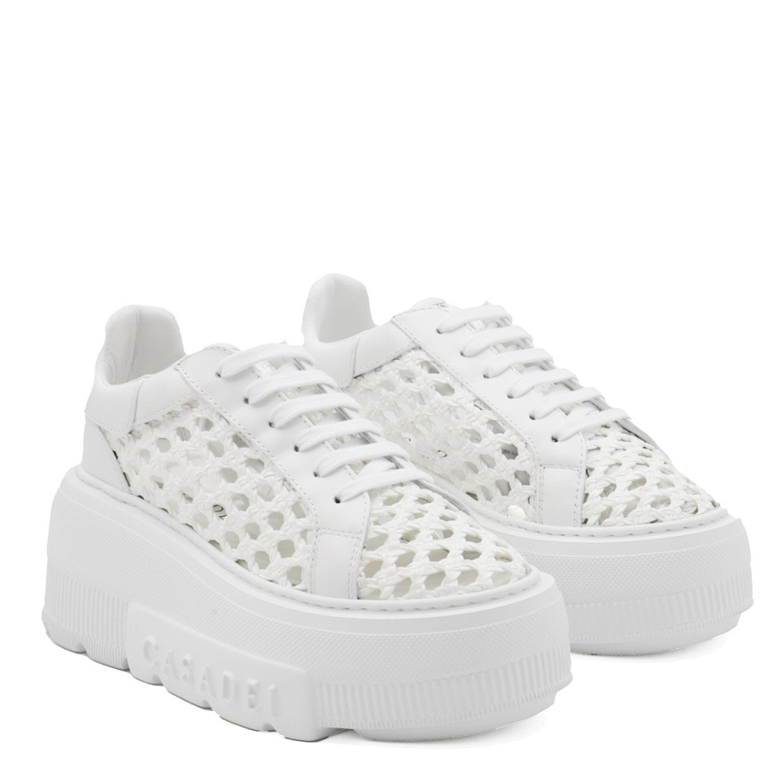 Casadei White Leather Woven Desing Sneakers
