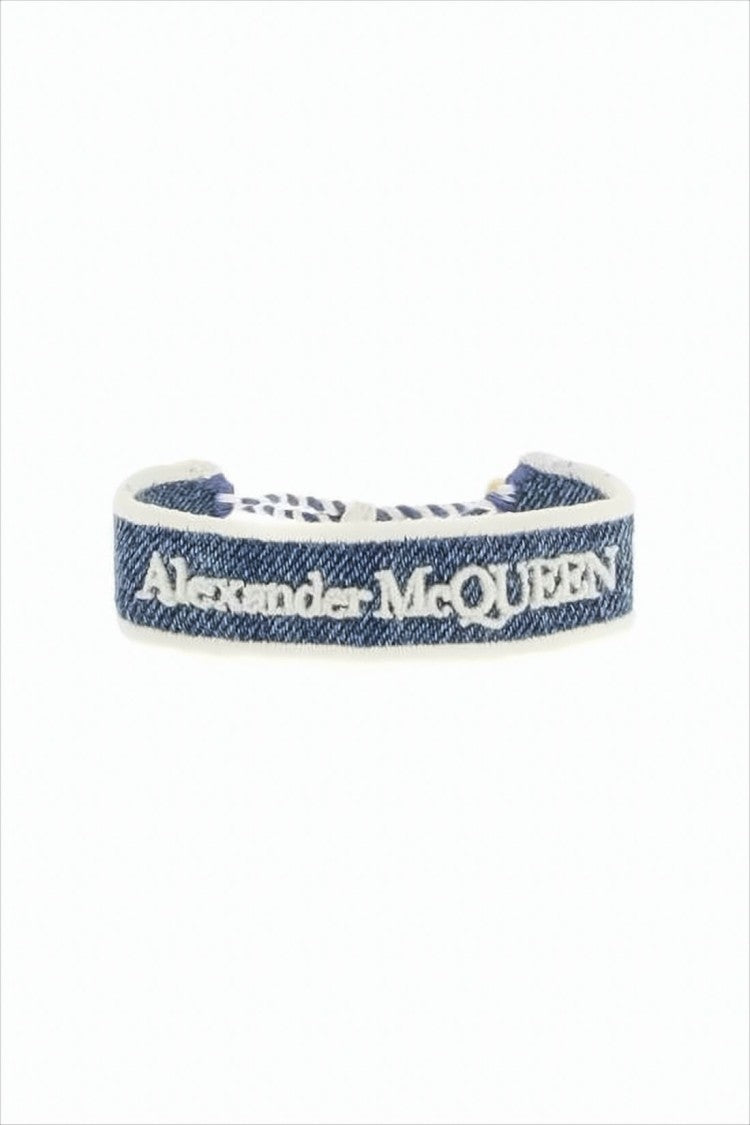 Alexander Mcqueen Denim-Textured Fabric Bracelet With Braided Closure