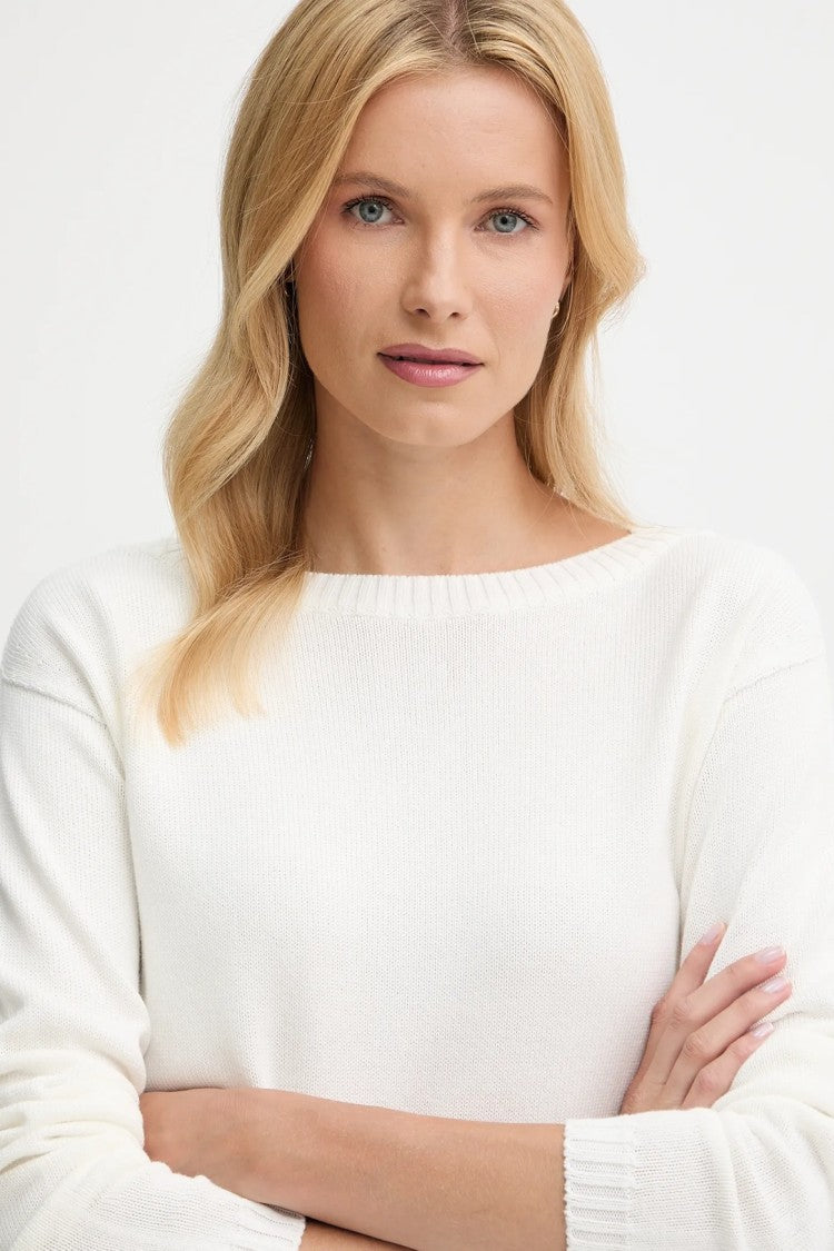 Max Mara Regular-Fit White Knit Sweater With Ribbed Detailing